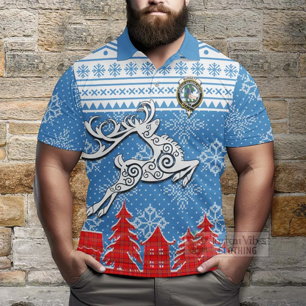 Burnett Clan Christmas Polo Shirt Celtic Reindeer Style