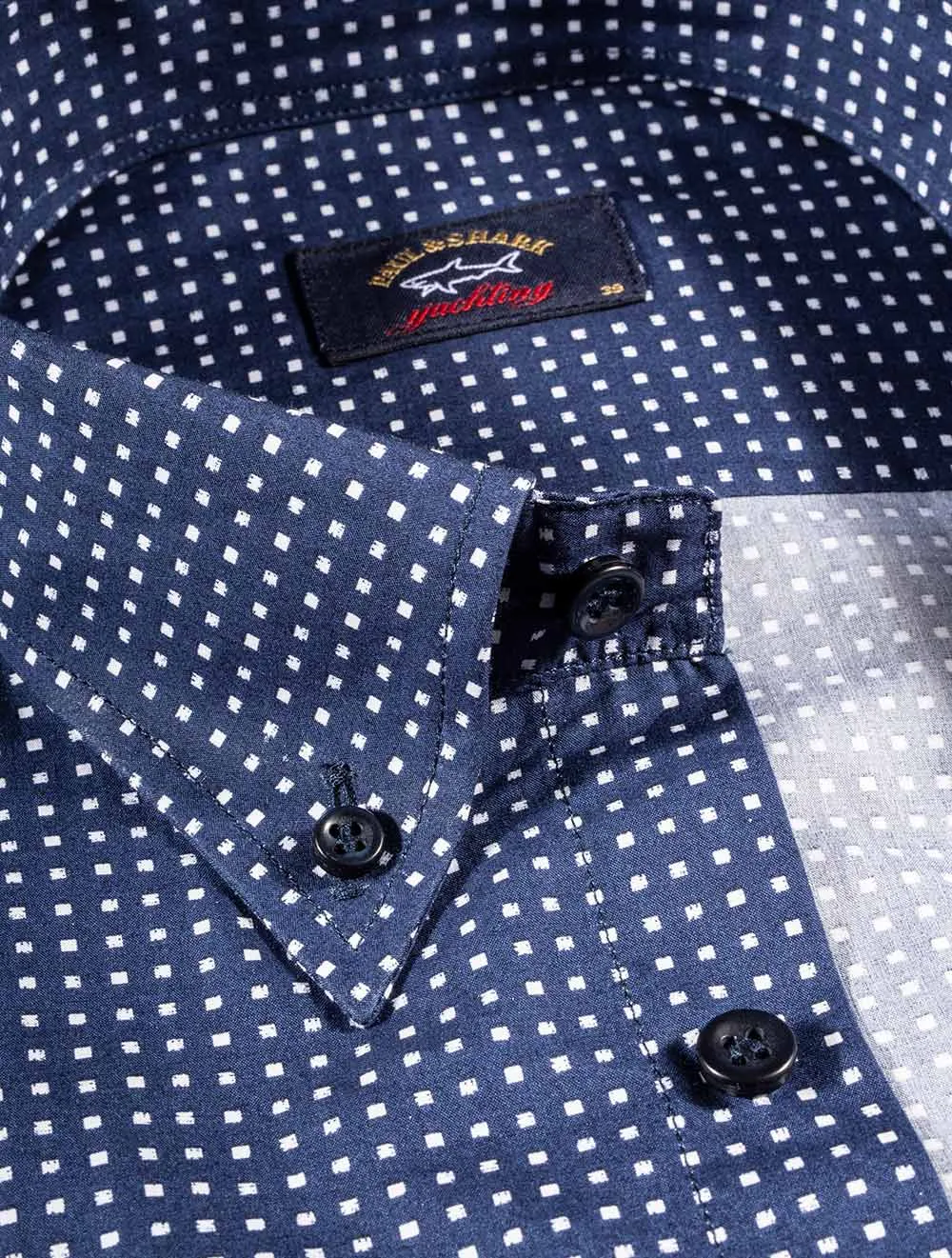 Button Down Dot Pattern Shirt Blue