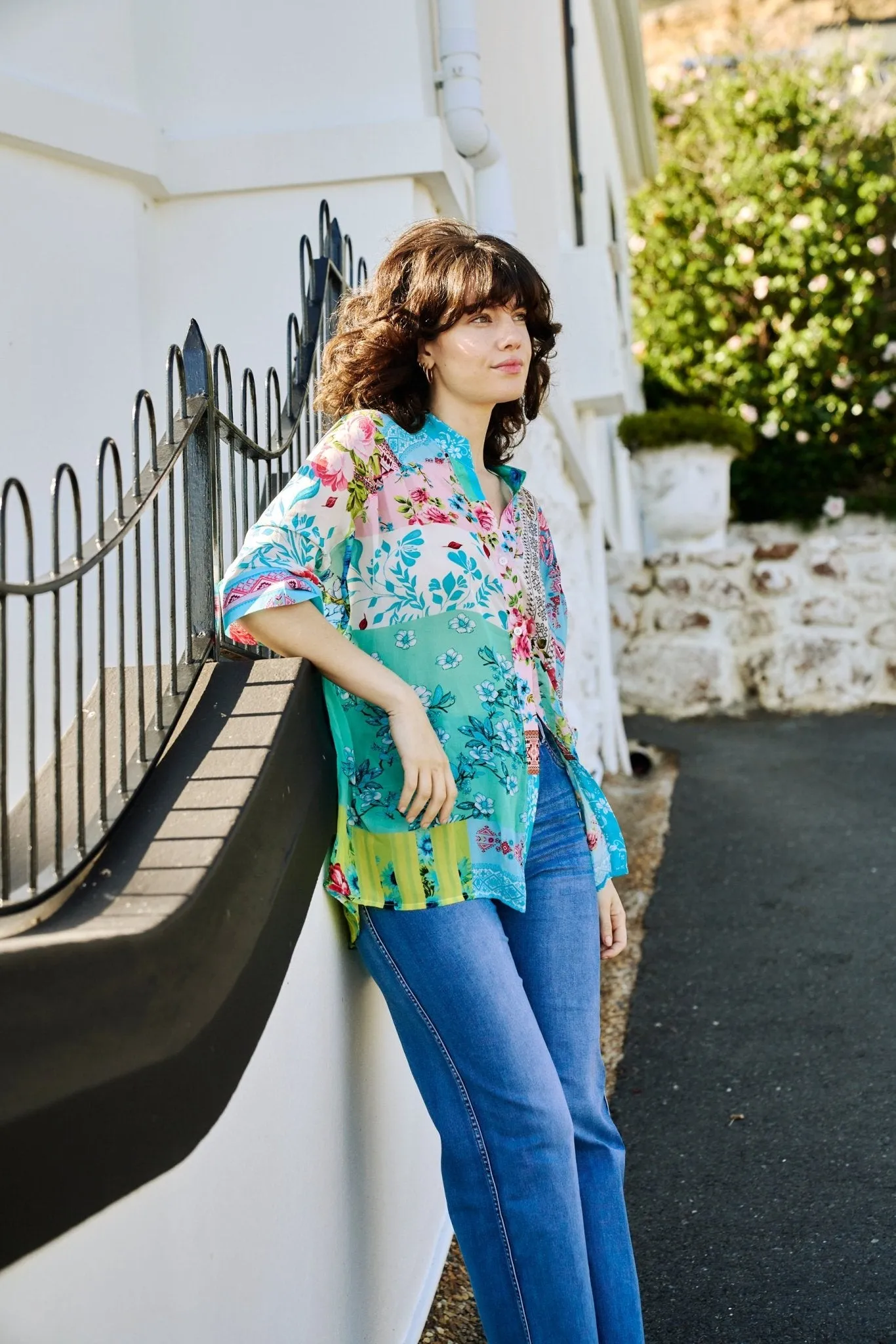 Button Up Blouse In Floral Print