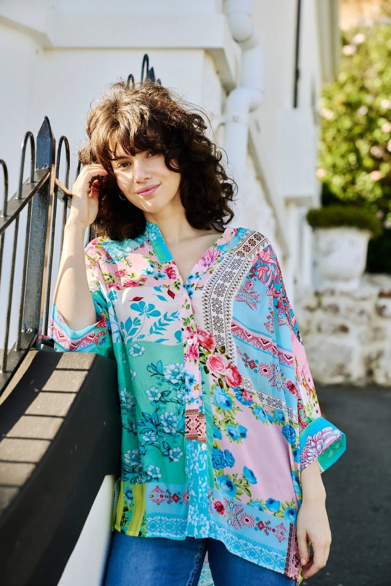 Button Up Blouse In Floral Print