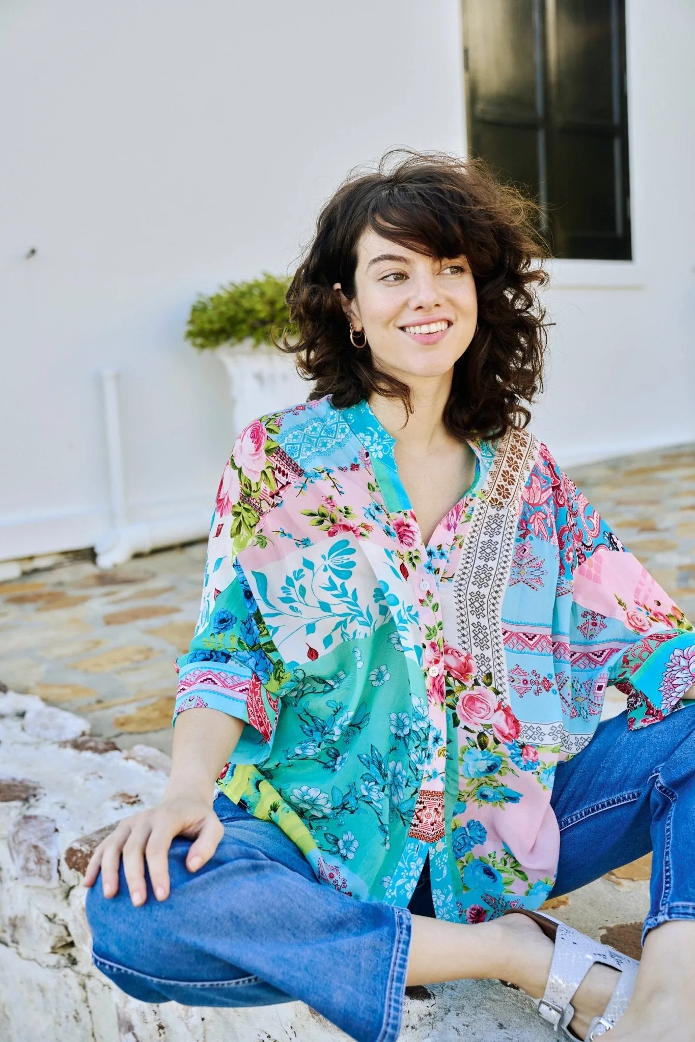 Button Up Blouse In Floral Print