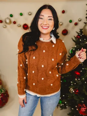 Cable Knit Pom Pom Sweater - Ginger