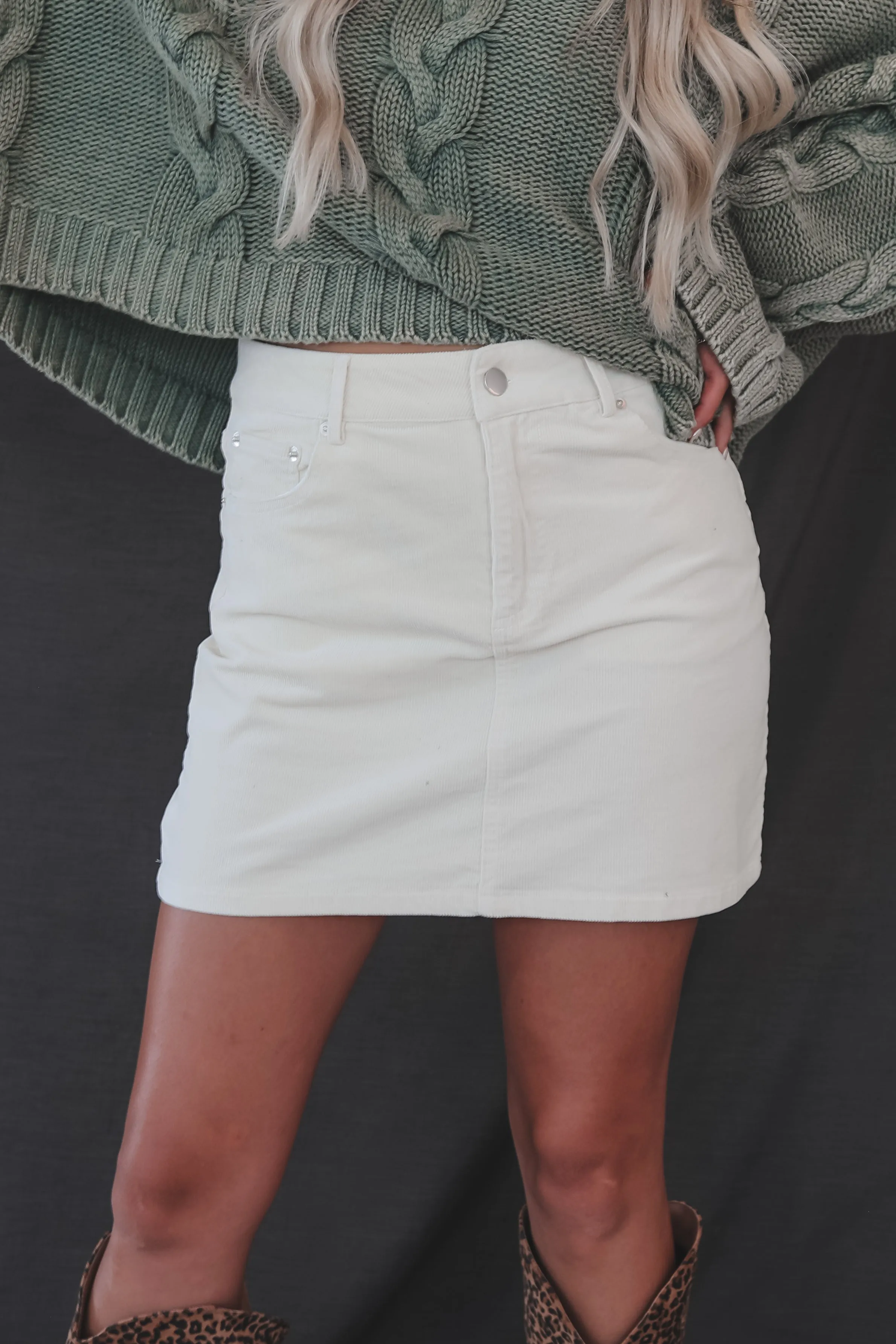 Call Me Out Cream Corduroy Skirt