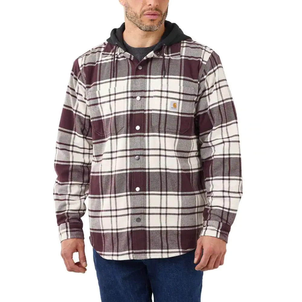 Carhartt 105621 Rugged Flex Relaxed Fit Flannel Fleece Lined Hooded Jac Shirt