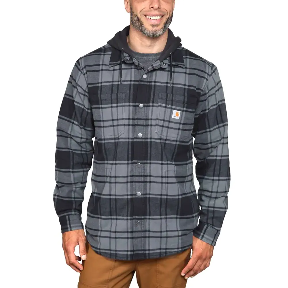 Carhartt 105621 Rugged Flex Relaxed Fit Flannel Fleece Lined Hooded Jac Shirt