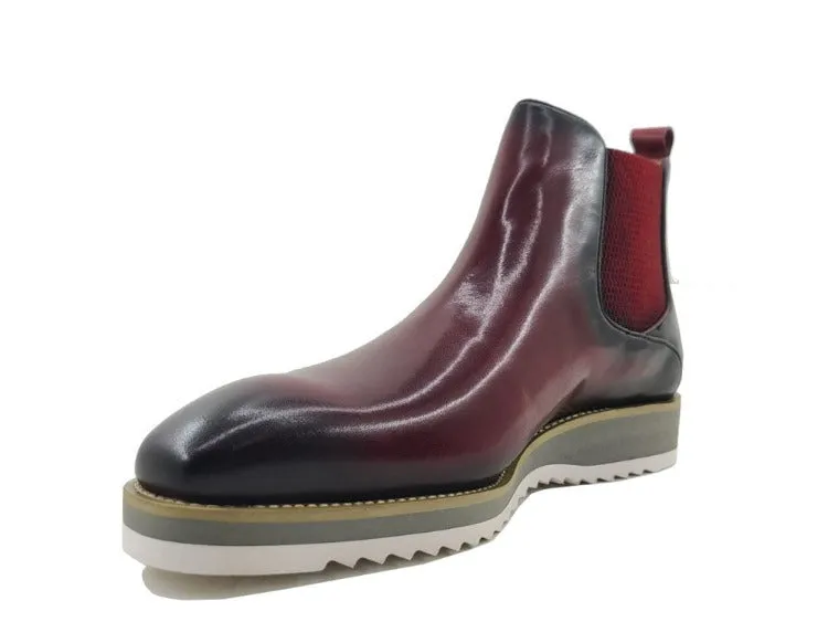 Carrucci chelsea boot burgundy slip on men's boots genuine leather