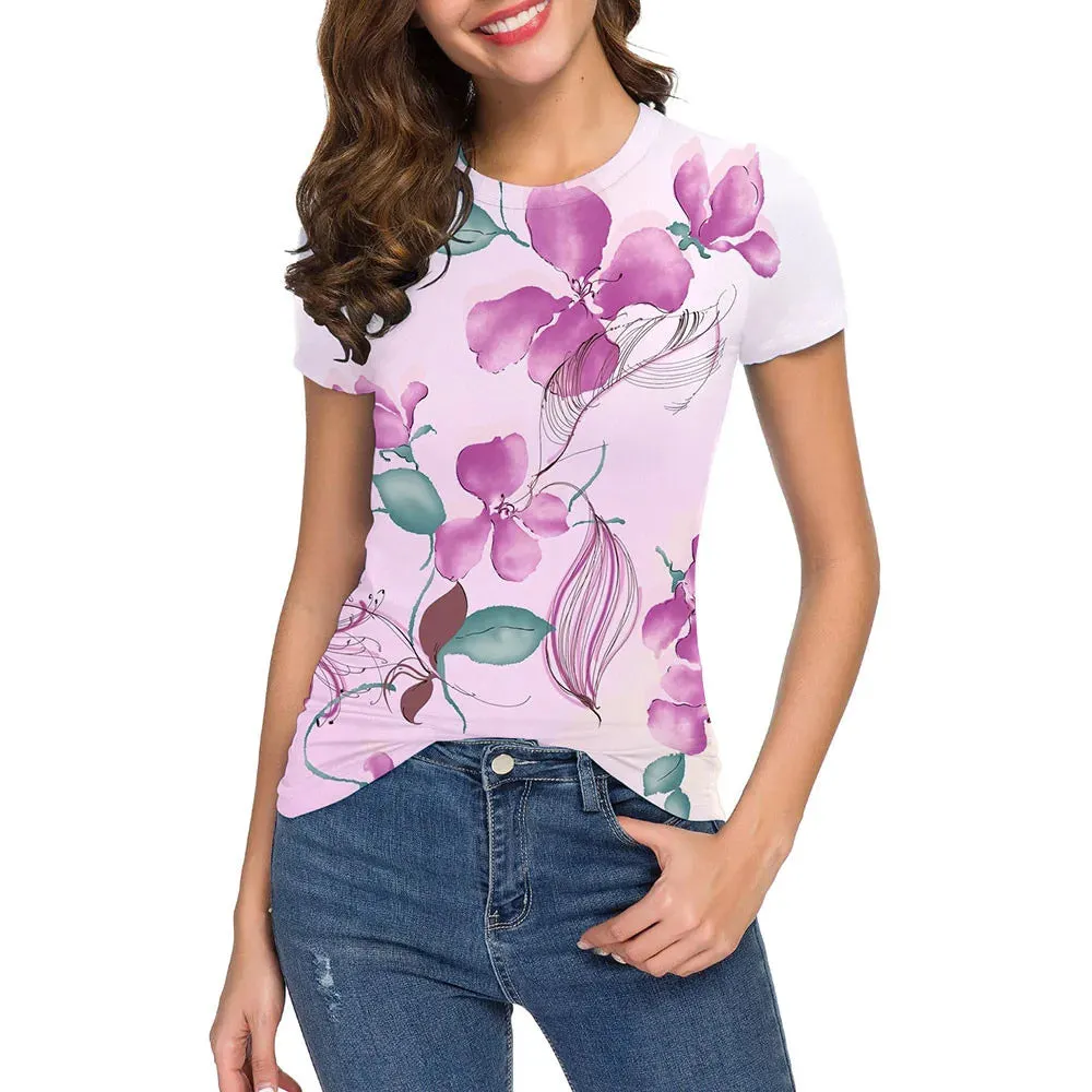 Casual And Comfortable Women's T-shirt Elegant Fashion Printed Loose Crew Neck Short Sleeve Top New Simple Women's Short Sleeve