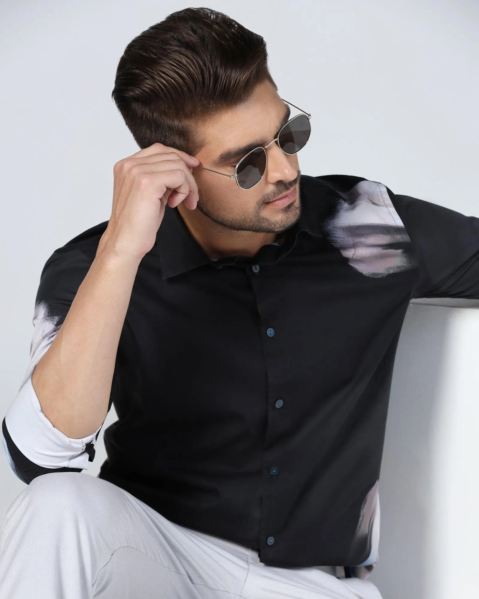 Casual Black Printed Shirt - Santo