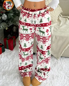 Casual Christmas Themed Print Trousers