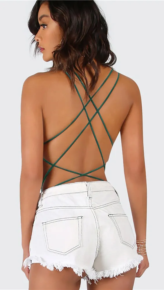 Chloe Strappy Open Back Bodysuit Forest