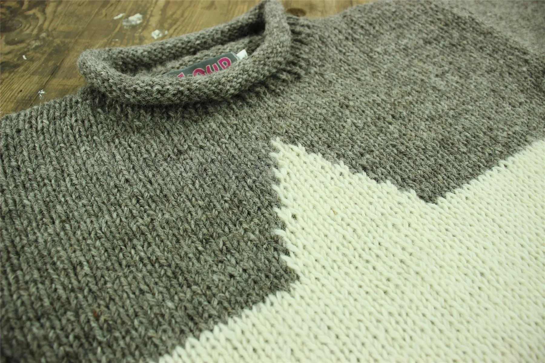 Chunky Wool Knit Star Jumper - Grey & Cream