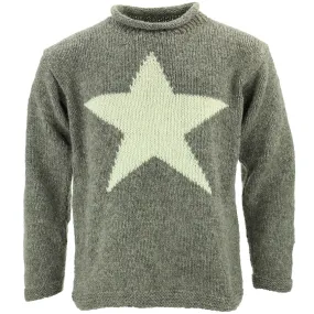 Chunky Wool Knit Star Jumper - Grey & Cream