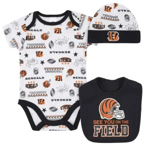 Cincinnati Bengals 3-Piece Baby Boys Bodysuit, Bib, and Cap Set