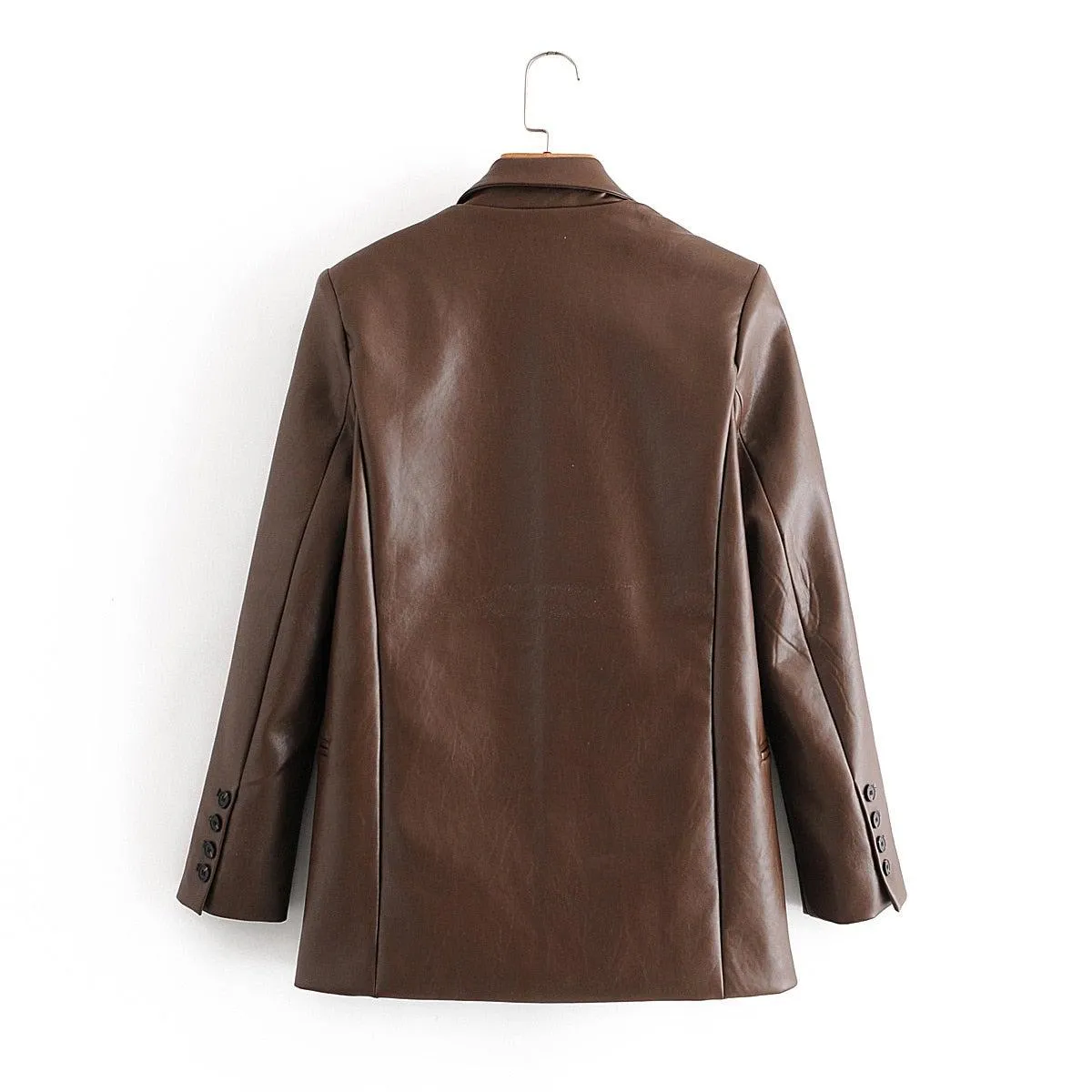 Coena Vintage Brown Double Breasted Leather Coat