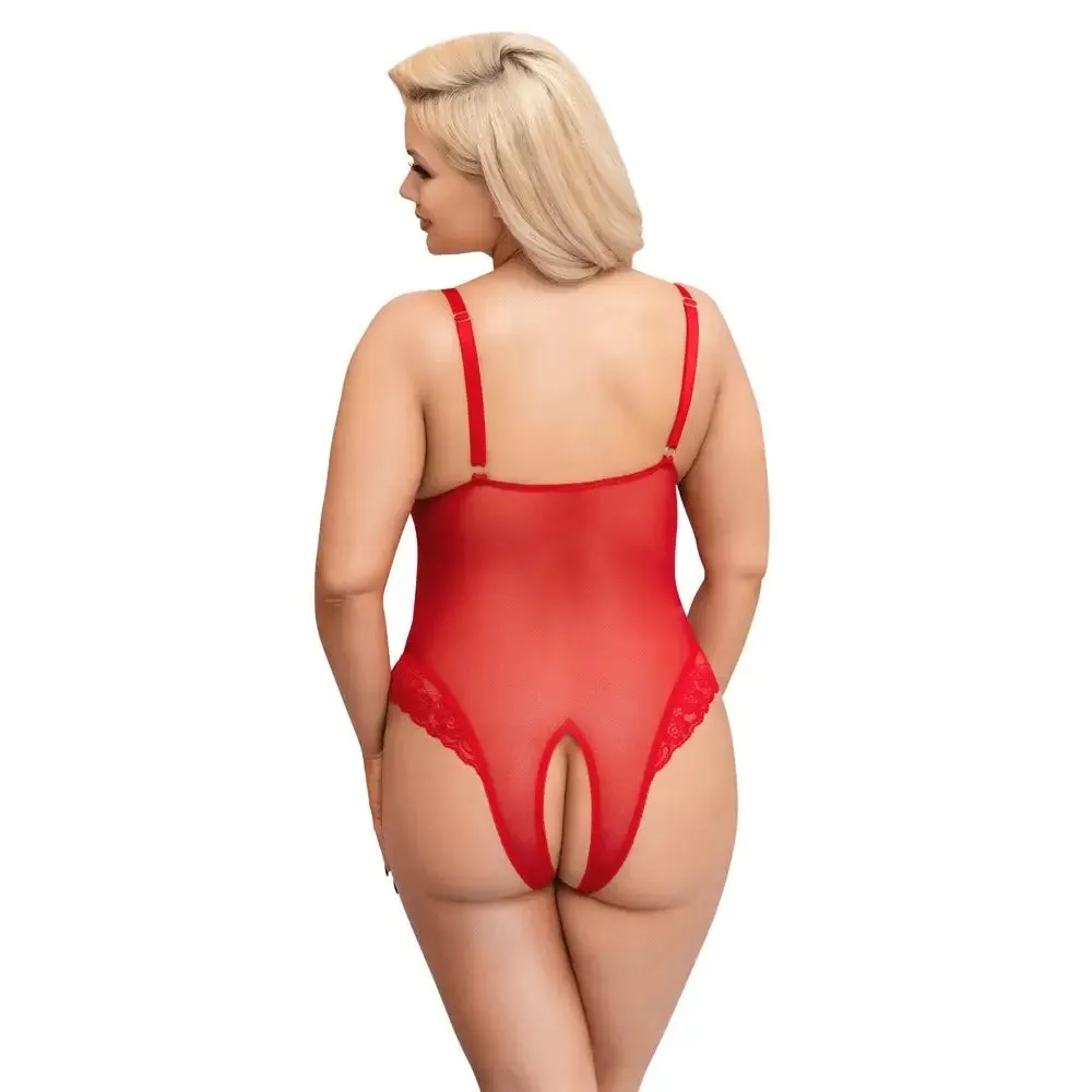 Cottelli Wet Look Sexy Red Crotchless Bodysuit