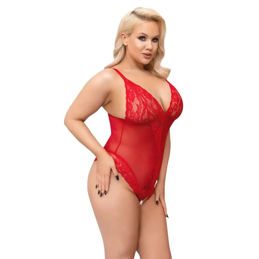 Cottelli Wet Look Sexy Red Crotchless Bodysuit