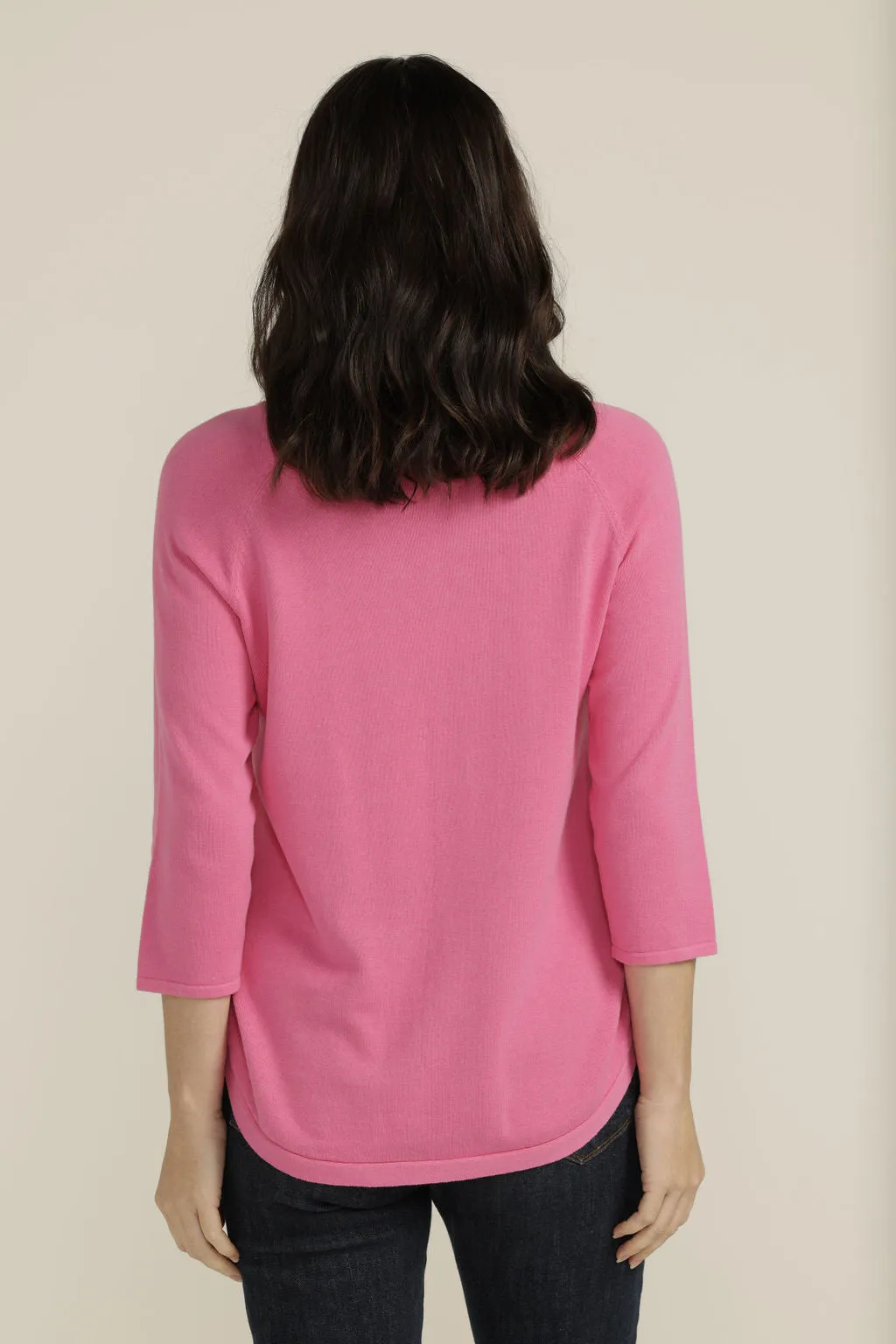 Cotton 3/4 Sleeve Raglan Jumper Bright Pink