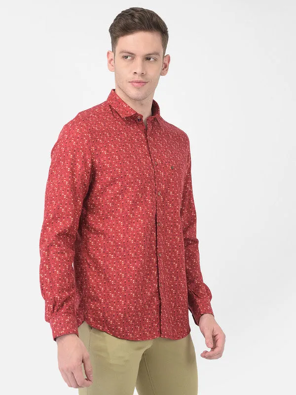 Cotton Red Slim Fit Printed Casual Shirt