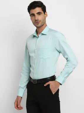 Cotton Sky Blue Self Design Slim Fit Formal Shirt