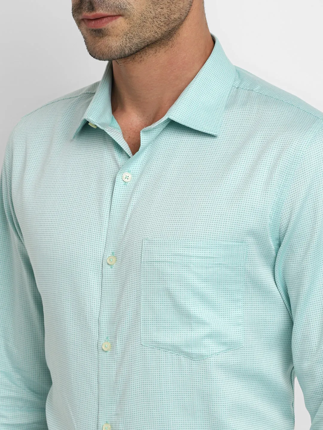 Cotton Sky Blue Self Design Slim Fit Formal Shirt