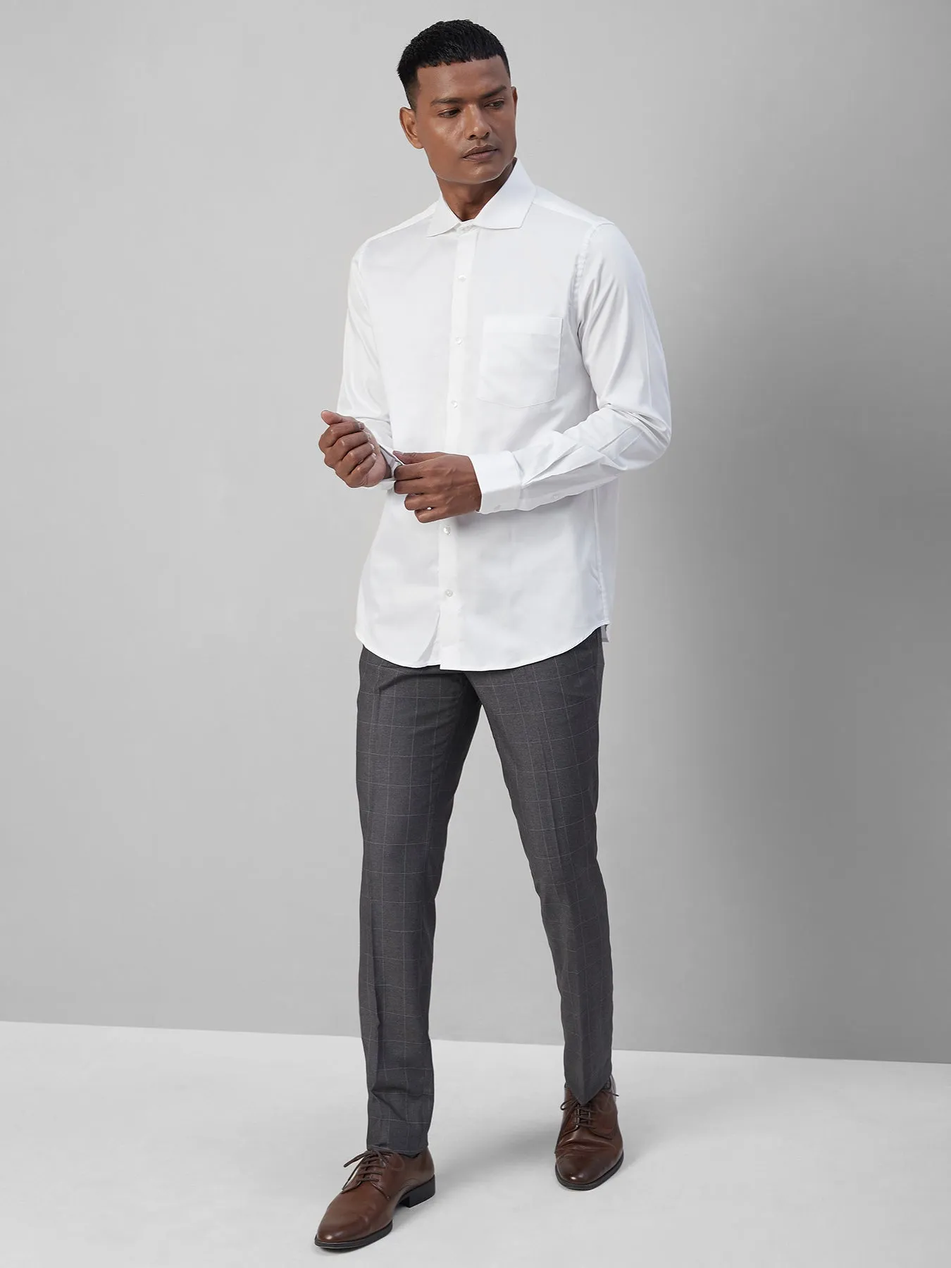 Cotton Stretch White Plain Slim Fit Full Sleeve Formal Shirt