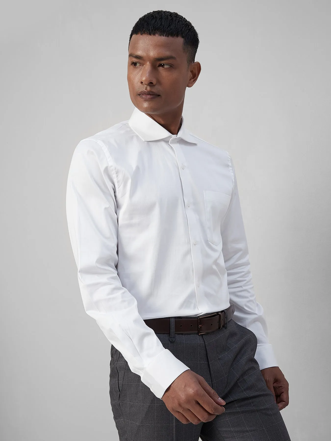 Cotton Stretch White Plain Slim Fit Full Sleeve Formal Shirt