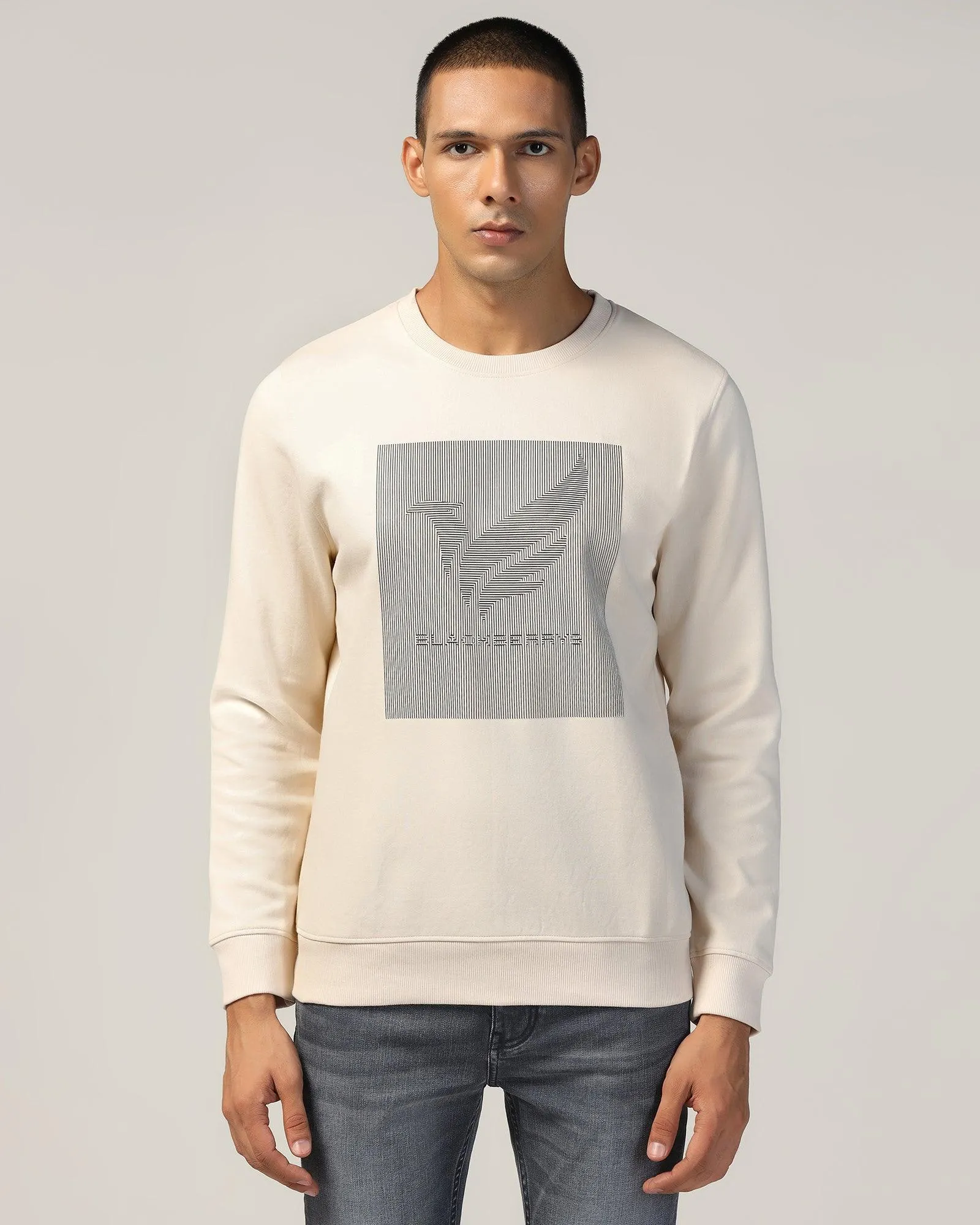 Crew Neck Beige Solid Sweatshirt - Stroke