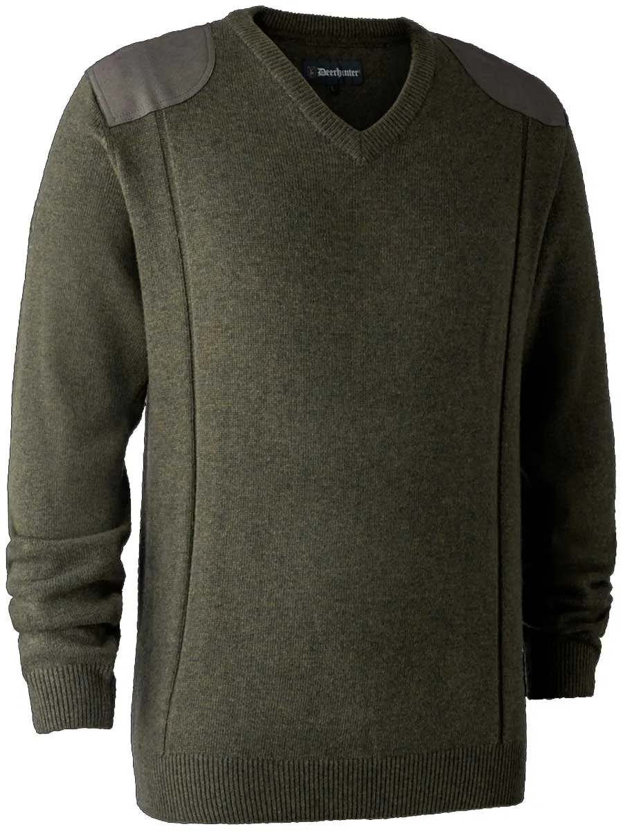 DEERHUNTER Sheffield Knit V-Neck Jumper - Mens - Green Melange