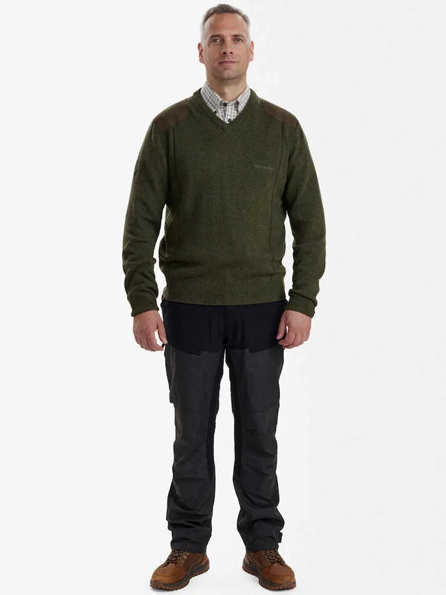 DEERHUNTER Sheffield Knit V-Neck Jumper - Mens - Green Melange