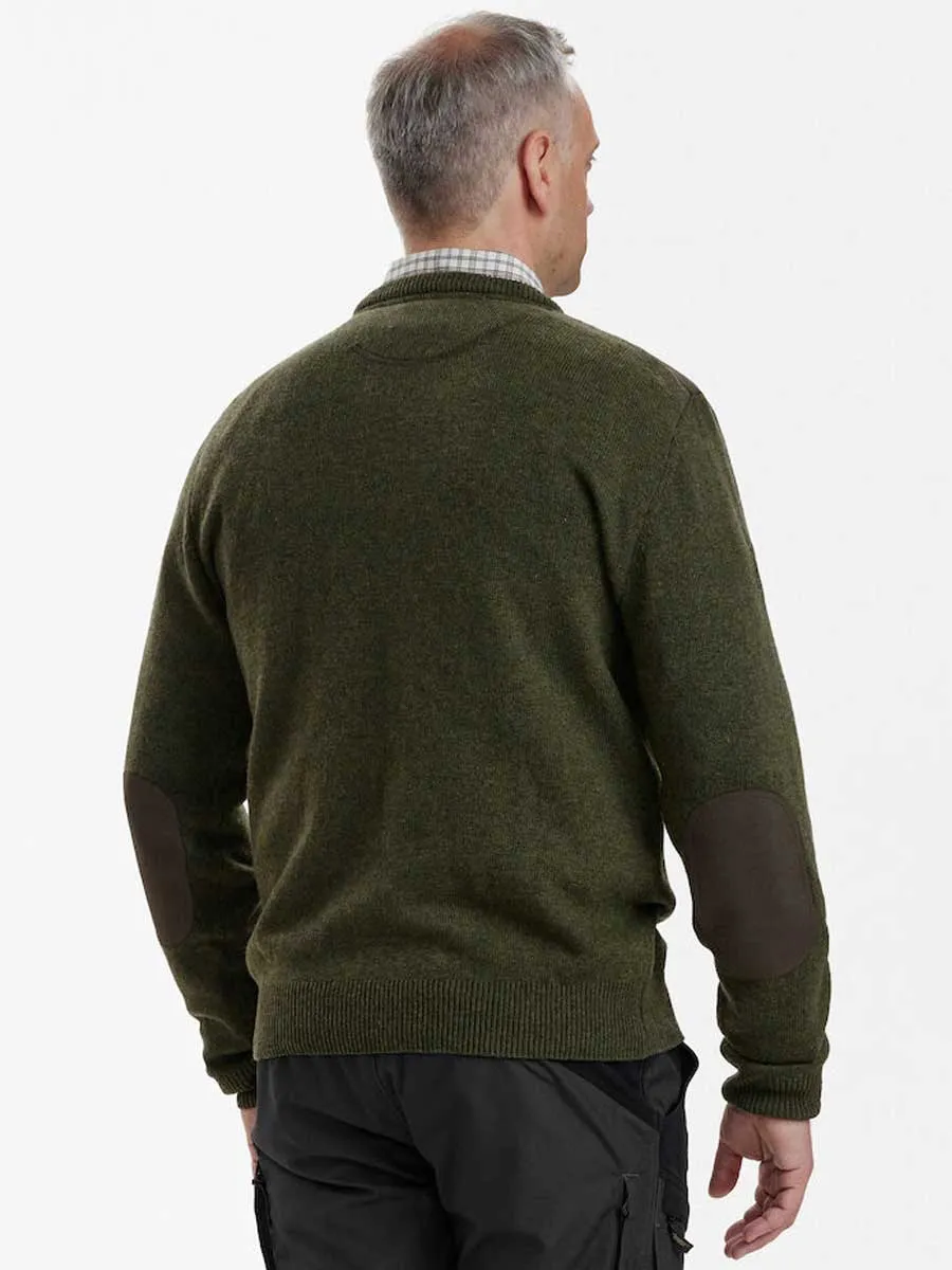 DEERHUNTER Sheffield Knit V-Neck Jumper - Mens - Green Melange