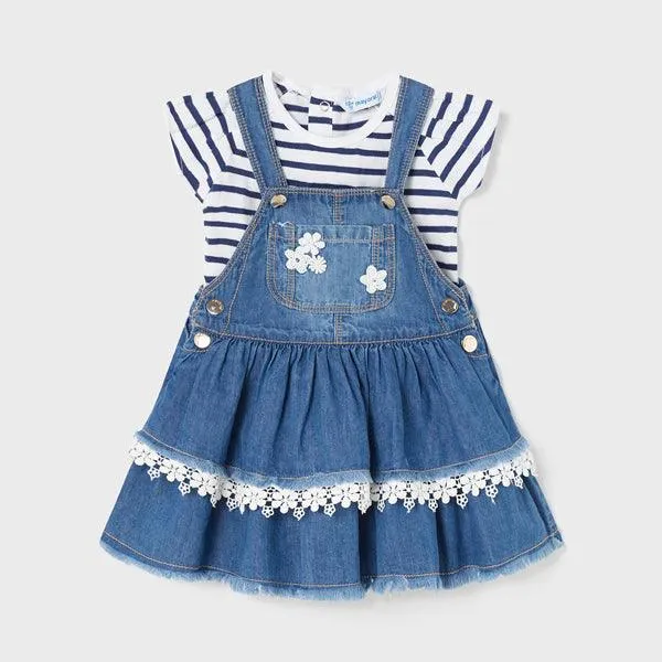 DENIM DUNGAREE SKIRT SET FOR BABY GIRLS