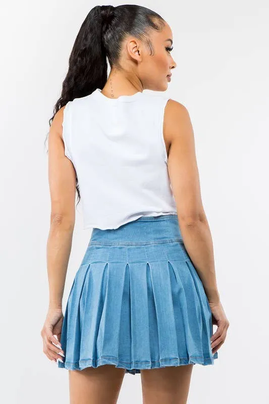 Denim Mini Skater Skirt