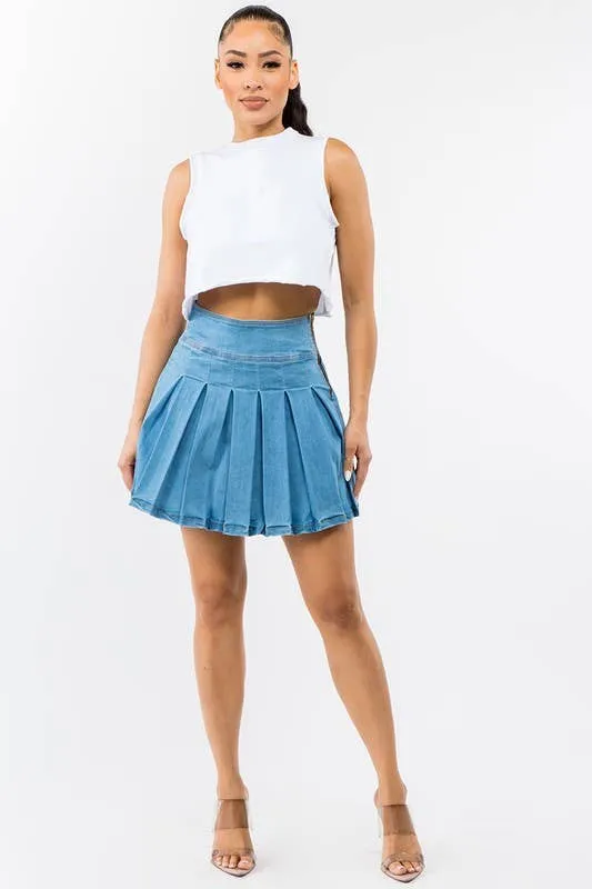 Denim Mini Skater Skirt