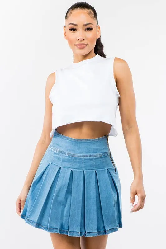 Denim Mini Skater Skirt