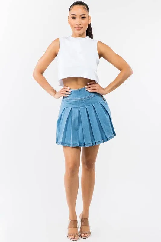 Denim Mini Skater Skirt