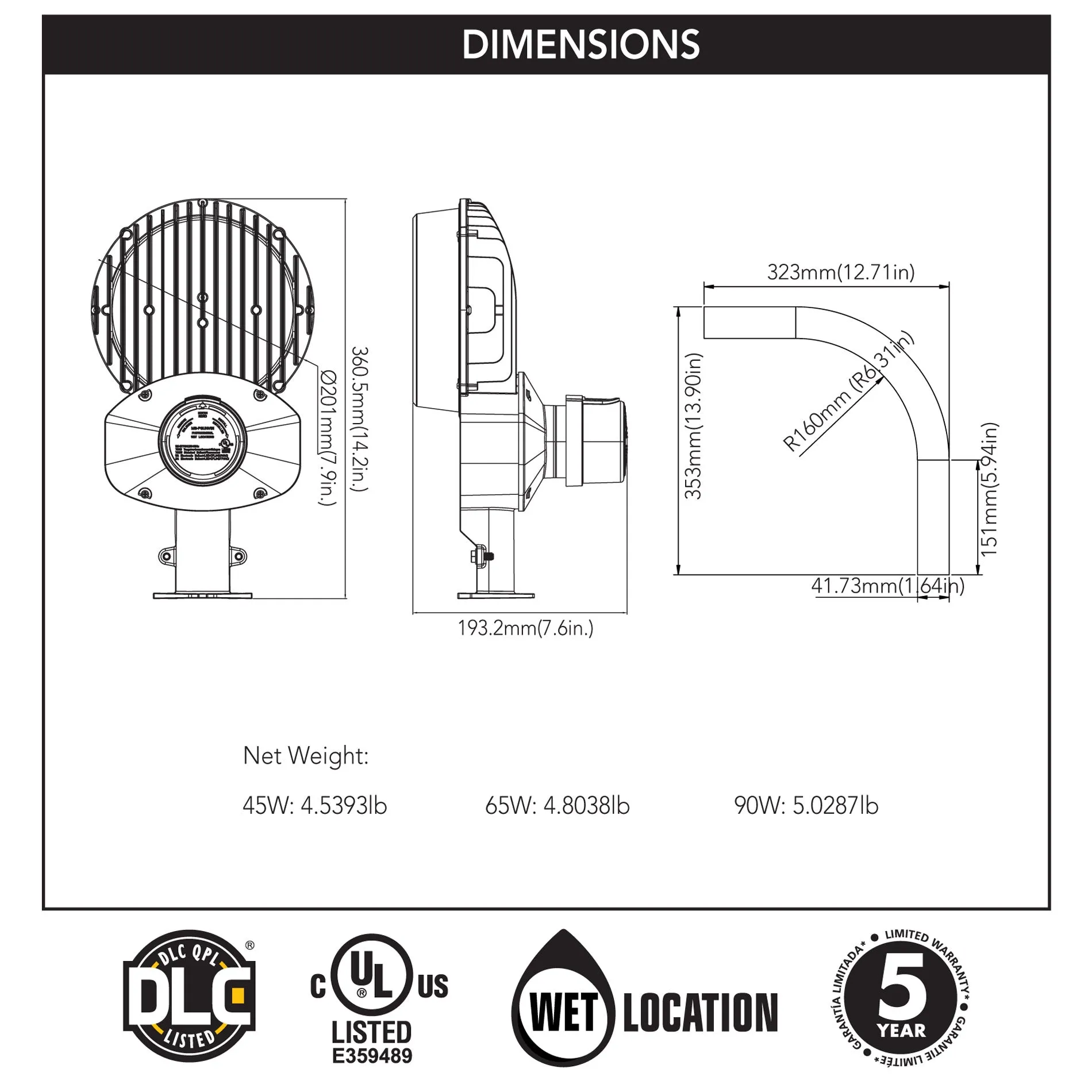 Dusk to Dawn 45-Watt Dark Bronze LED Light Fixture (5000K Daylight)