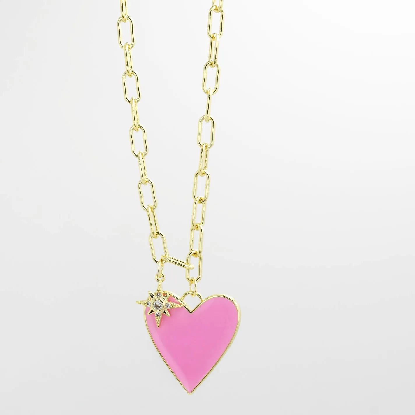 Enamel Heart/Star Necklace Light Pink J10