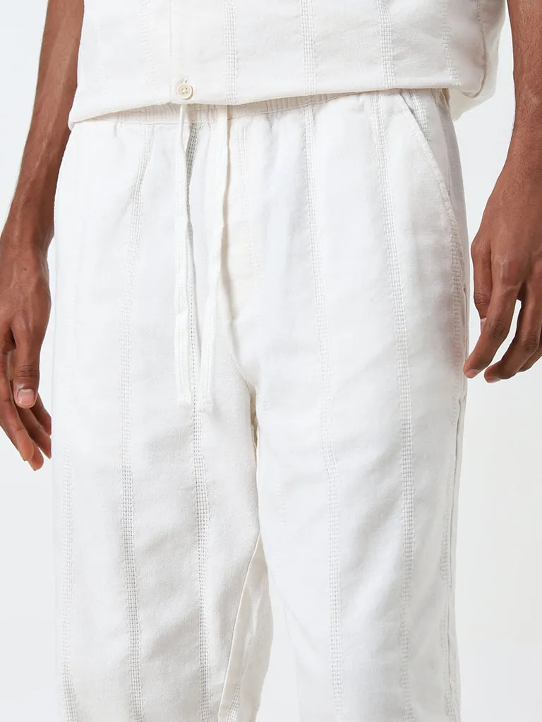 ETA White Self-Striped Relaxed-Fit Mid-Rise Cotton Chinos