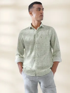 Excel Linen Green Printed Full Sleeve Casual Shirt