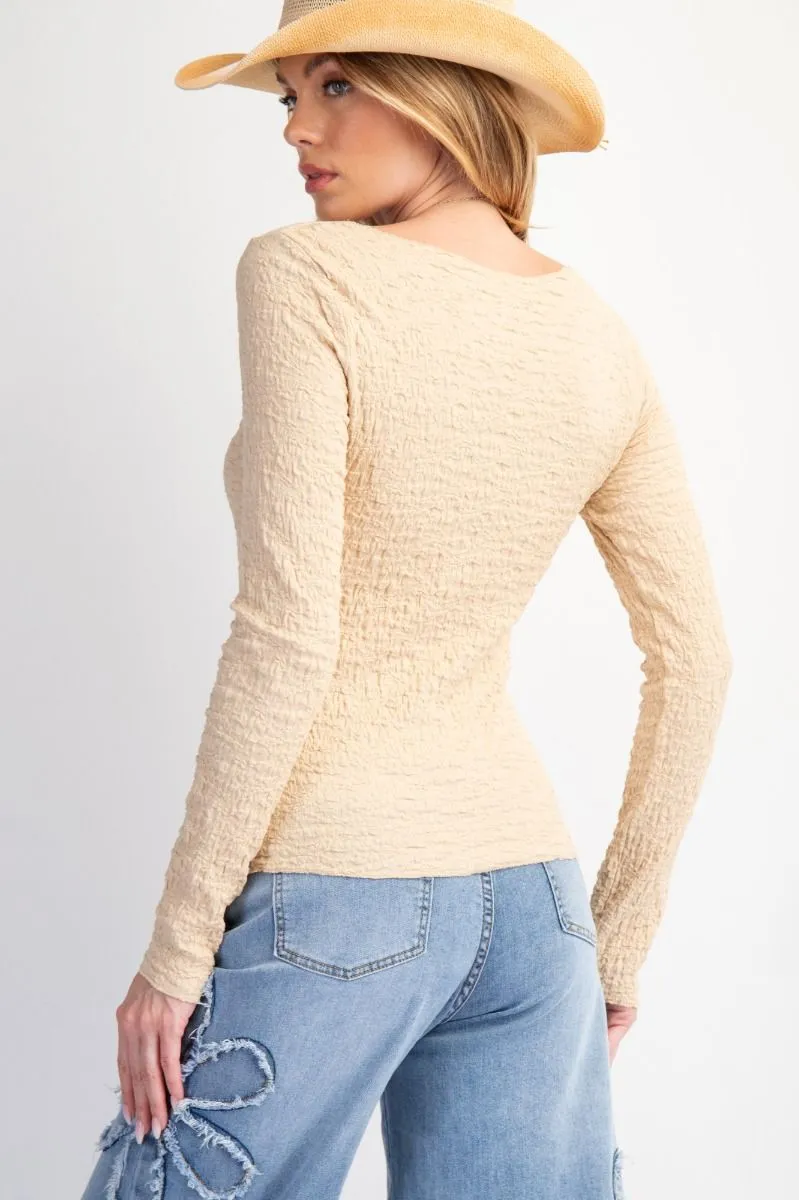 Feeling Lucky Fitted Knit Top - Natural