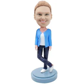 Female In Blue Coat Custom Figure Bobblehead