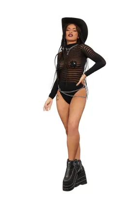 Fever Long Sleeve Striped Bodysuit, Black