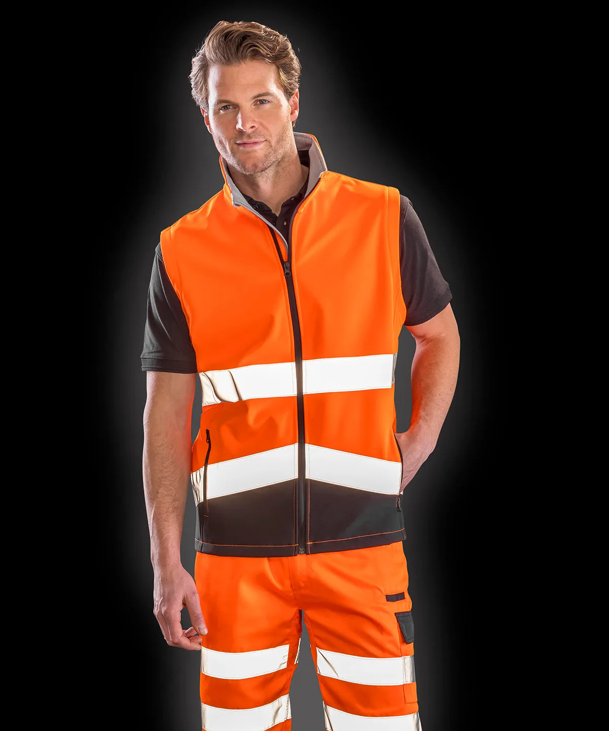 Fluorescent Orange/Black - Printable safety softshell gilet