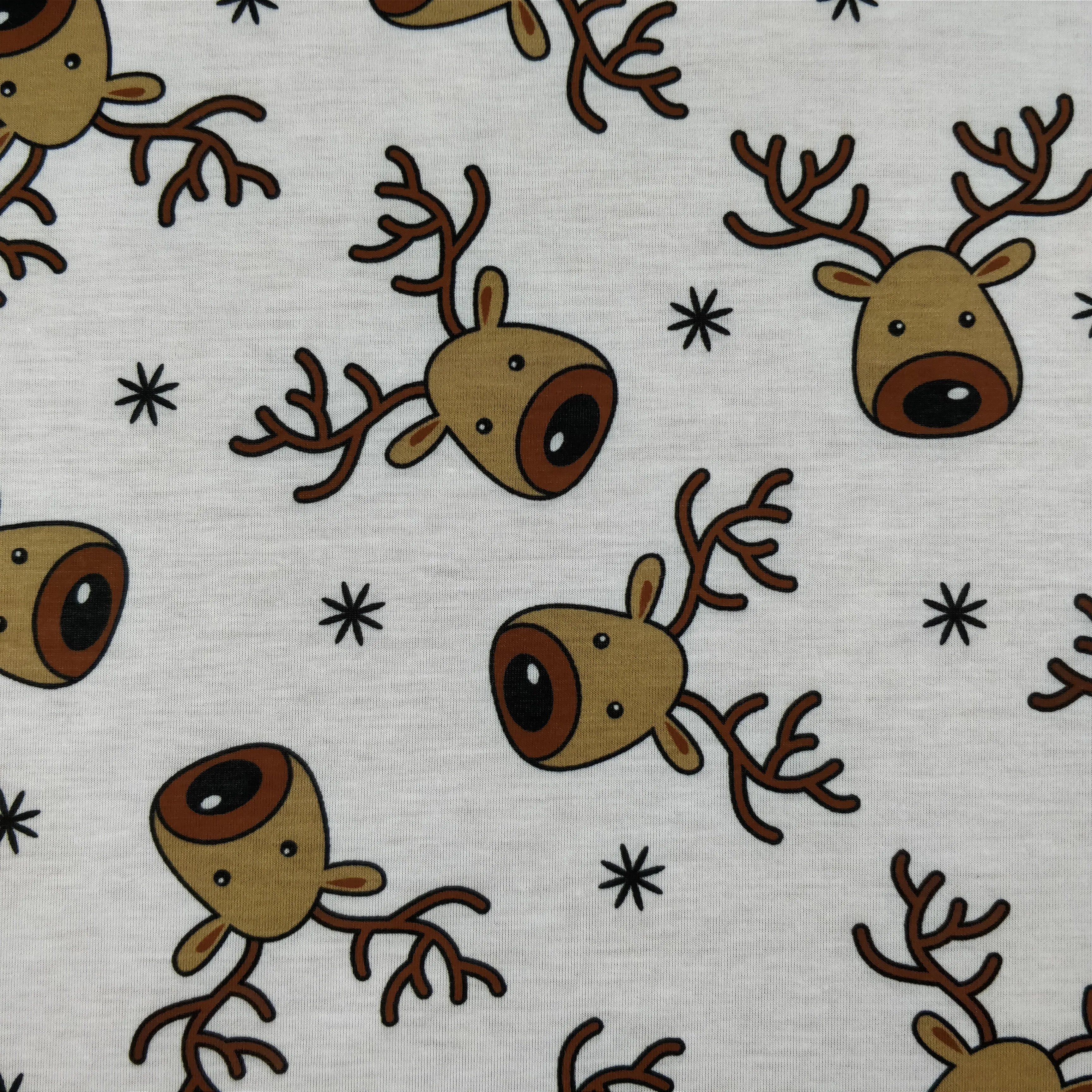 FS073_1 Christmas Rudolf Reindeer Spun Polyester Jersey Knit Stretch Fabric White