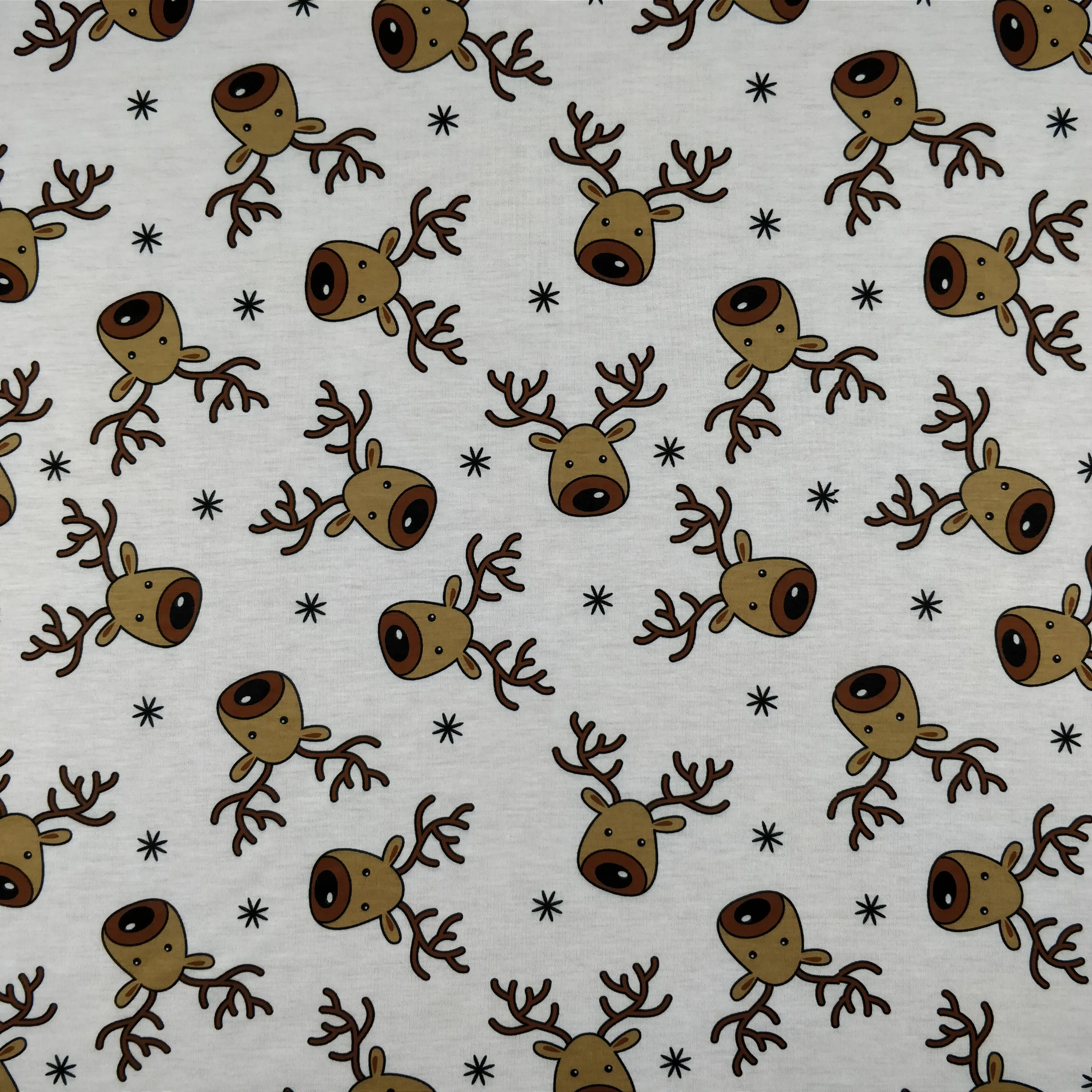 FS073_1 Christmas Rudolf Reindeer Spun Polyester Jersey Knit Stretch Fabric White