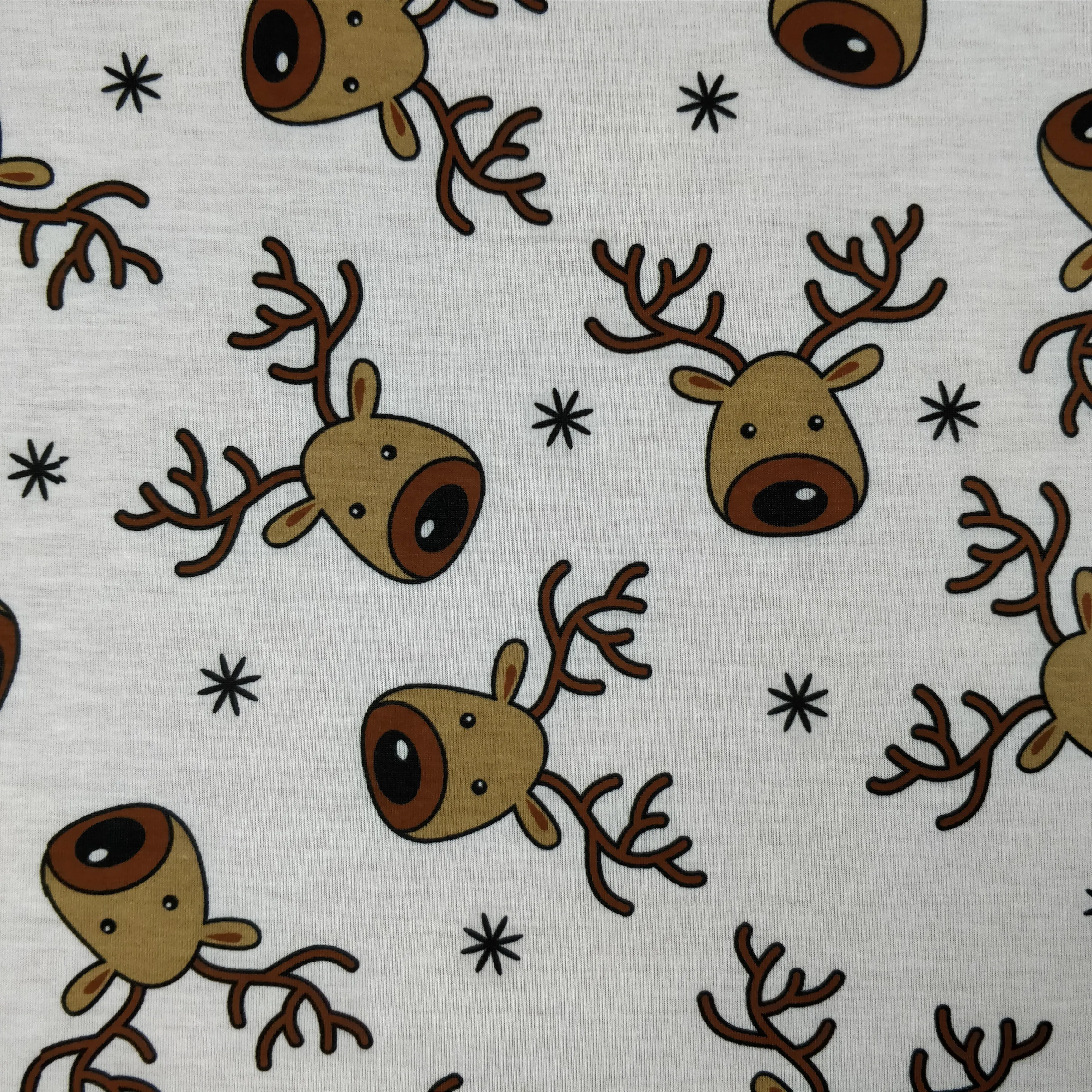 FS073_1 Christmas Rudolf Reindeer Spun Polyester Jersey Knit Stretch Fabric White