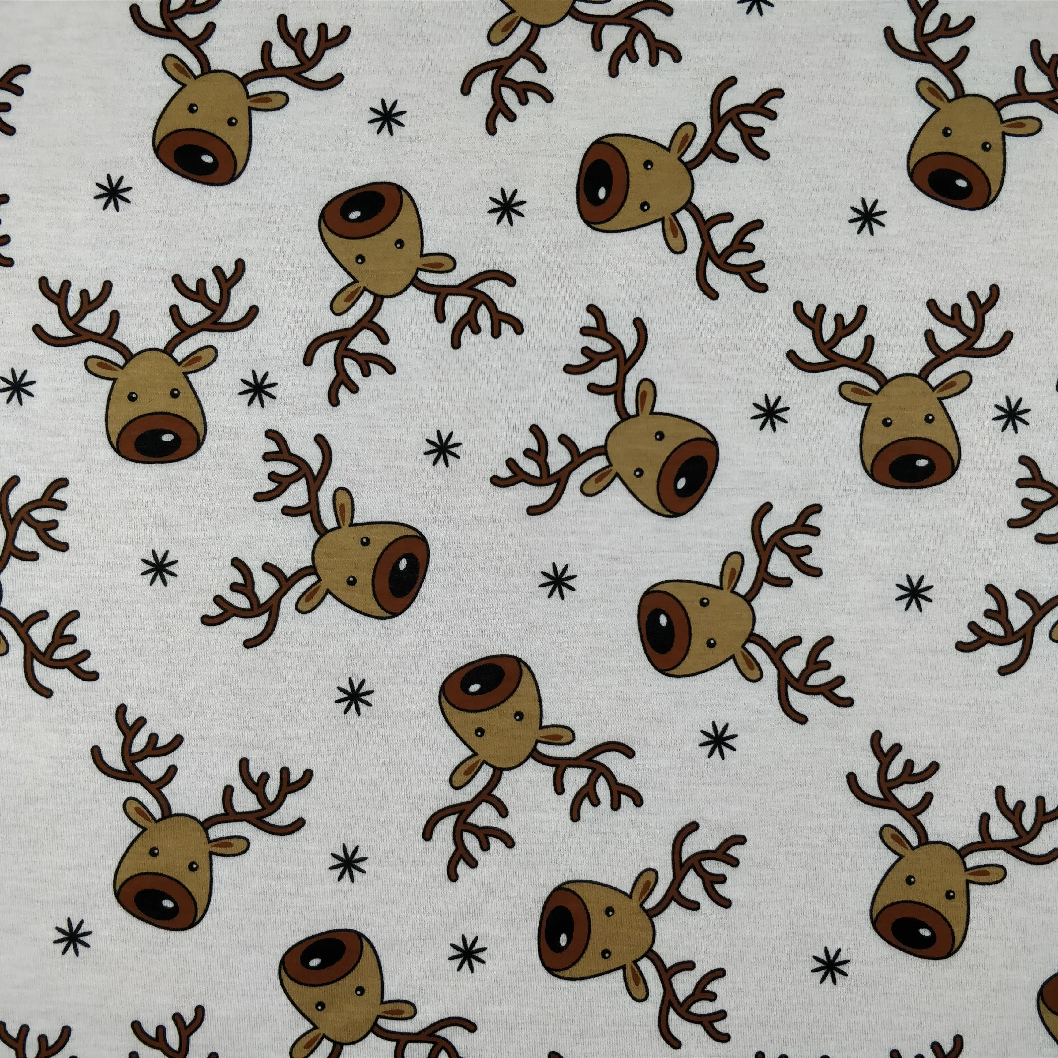 FS073_1 Christmas Rudolf Reindeer Spun Polyester Jersey Knit Stretch Fabric White