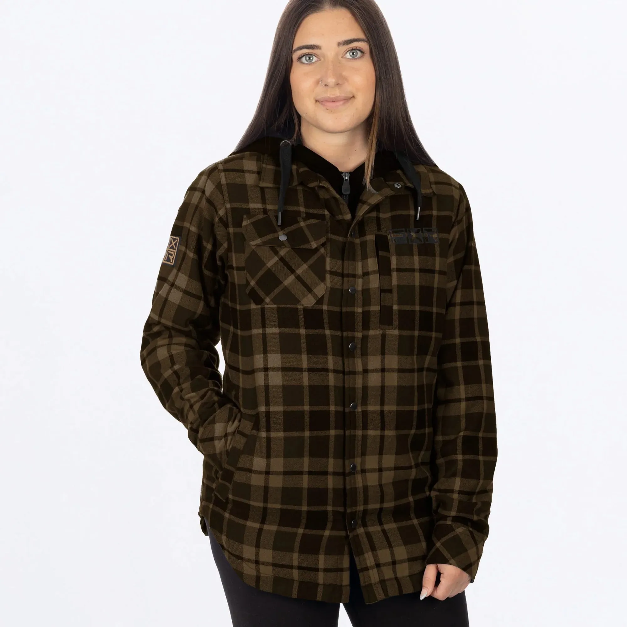 FXR  Timber Insulated Flannel Jacket Bronze Black Warm Snap Front Fleece Hood