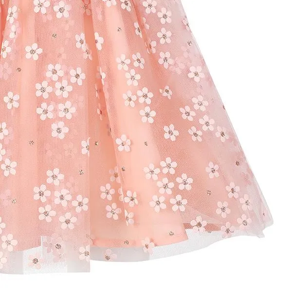 GIRLS FLORAL TULLE SKIRT - PEACH