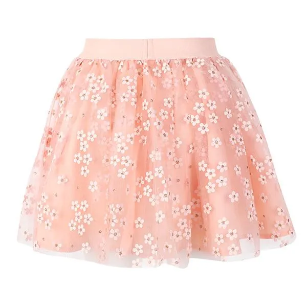 GIRLS FLORAL TULLE SKIRT - PEACH